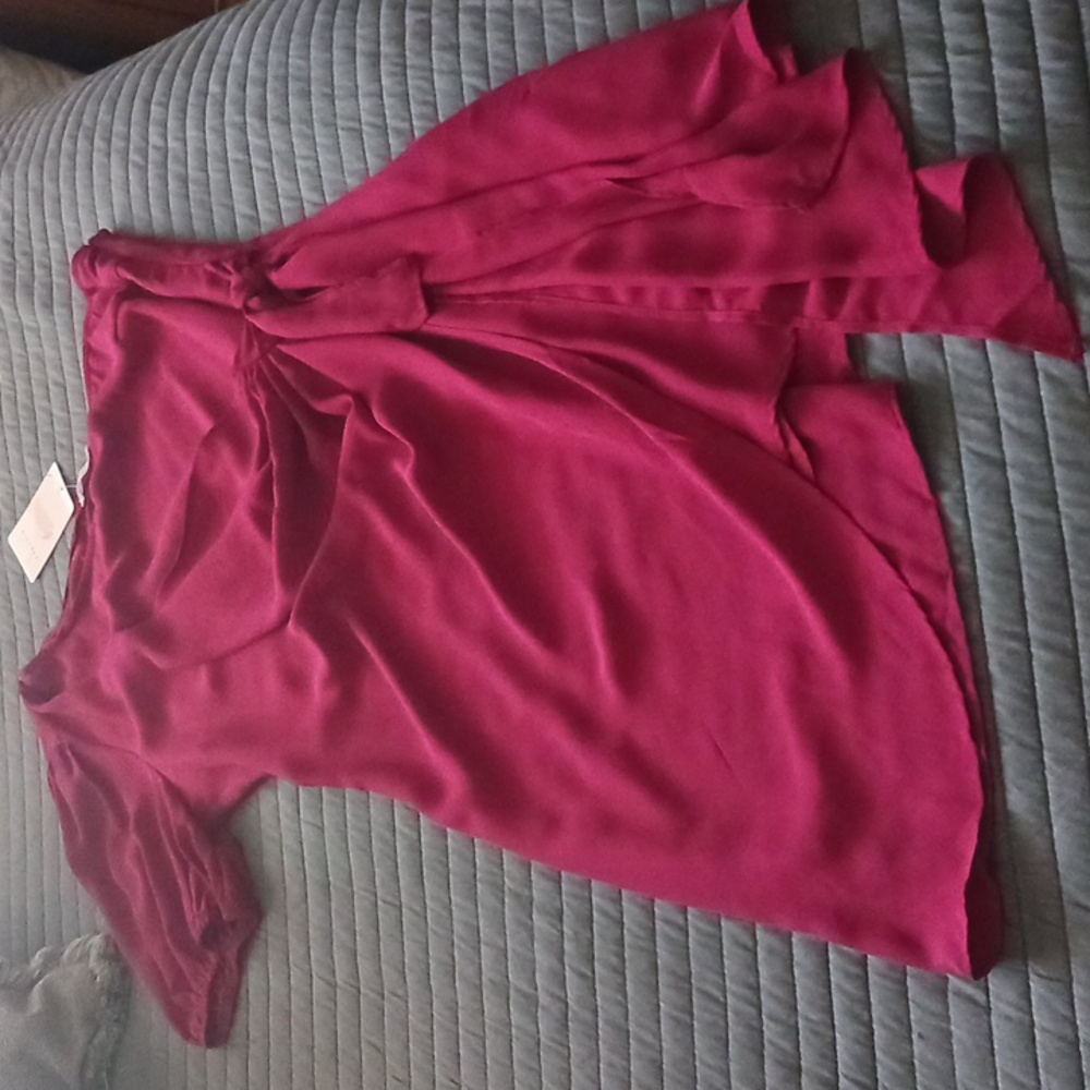 NWT  One Shoulder Burgandy Faux Wrap Dress.
